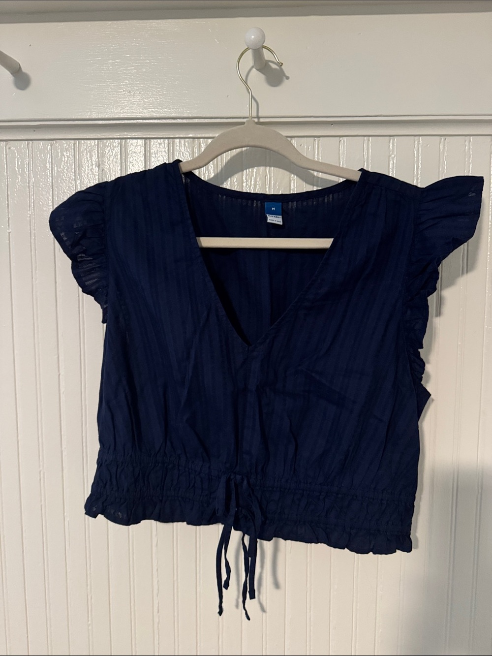 Old Navy Navy V-Neck Tie-Waist Flutter Sleeve Top